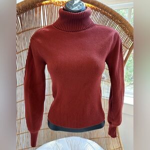 Farm Rio Brown Tight Knit Ribbed Turtleneck Sweater Blouse Women’s Size XS